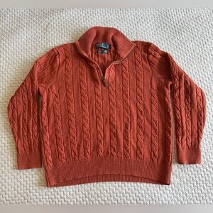 Ralph Lauren Women Cable Knit 1/4 Silk Cashmere Zip Sweater - Burnt Orange XL